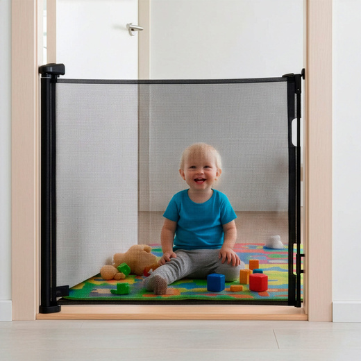 Bramka zabezpieczająca na schody 80 cm zwijana roleta do drzwi barierka ochronna czarna