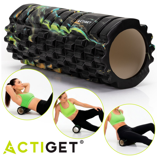 Wałek do masażu, średnio twardy, roller z wypustkami, czarny