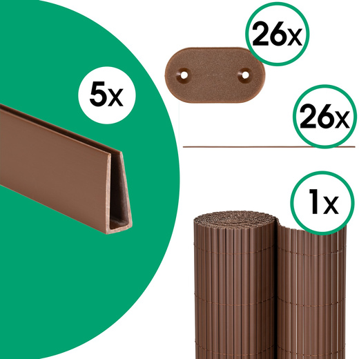 Osłona PVC maskująca 500x160 cm, profile zestaw na balkon, taras, ogrodzenie brązowe