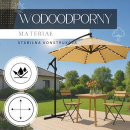 Parasol ogrodowy z oświetleniem led na wysięgniku 300 cm składany na balkon, taras ecru 