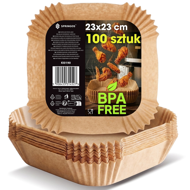 Wkłady papierowe do Airfryer 100 szt. tacki do frytkownicy beztłuszczowej 23 x 23 cm