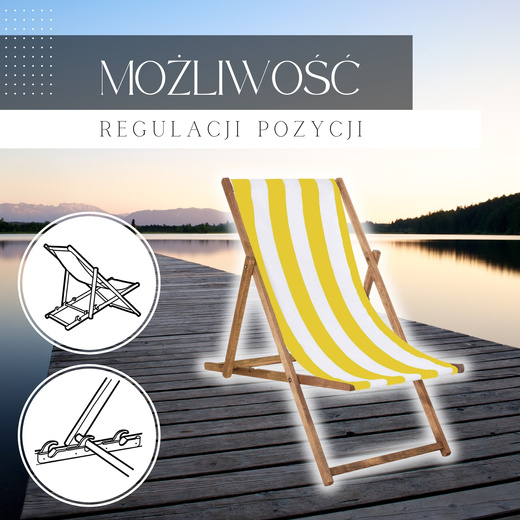 Leżak drewniany impregnowany z tkaniną żółto-biały