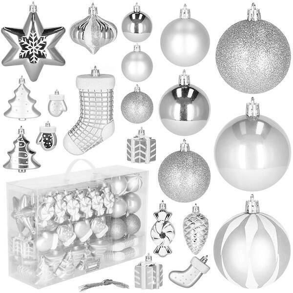 Bombki choinkowe 77 szt. ozdoby świąteczne srebrny
