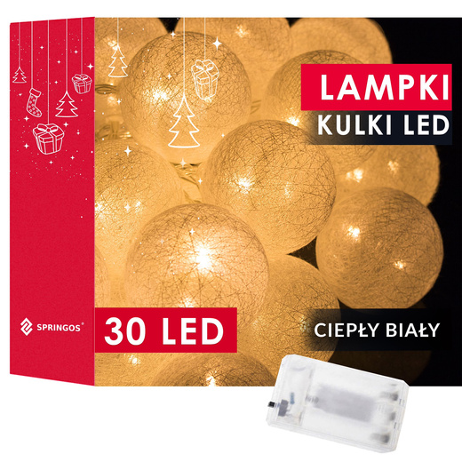 Lampki dekoracyjne cotton balls 30 LED 30 kul białe