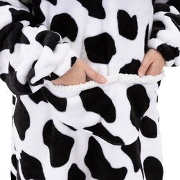 Kocobluza damska oversize koc bluza 2w1 z kapturem ciepła szlafrok futrzak czarno-biały