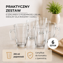 Szklanki do kawy latte mrożonej deserów 255 ml wysokie z uchem komplet 6 szt.