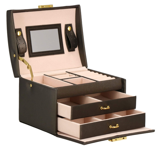 Szkatułka na biżuterię ekoskóra 17,5x14x12,5 cm brązowy organizer z przegródkami