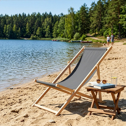 Leżak ogrodowy drewniany z 3-stopniową regulacją, plażowy, balkonowy, grafitowy