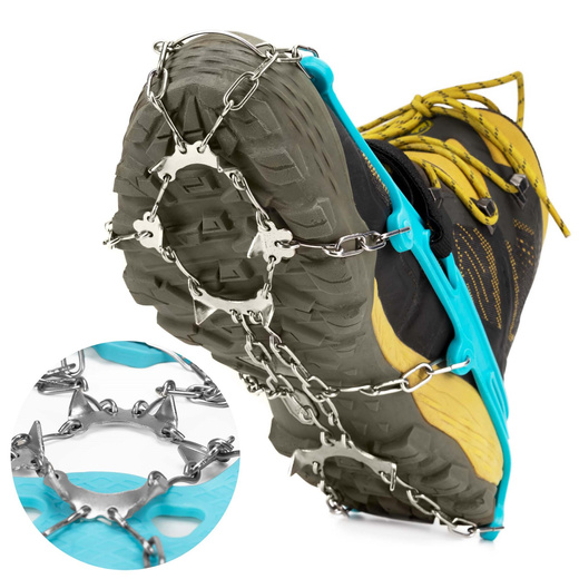 Raczki na buty stalowe antypoślizgowe turystyczne nakładki rozmiar 36-40 turkusowe