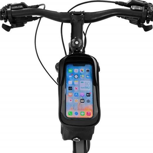 Sakwa rowerowa na ramę z pokrowcem na telefon, torba rowerowa wodoodporna, czarna