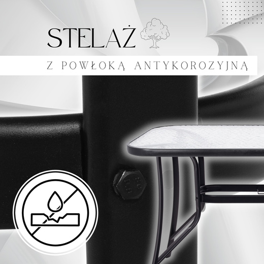 Meble ogrodowe zestaw 8 krzeseł, stalowy stół ze szkłem hartowanym na taras czarny