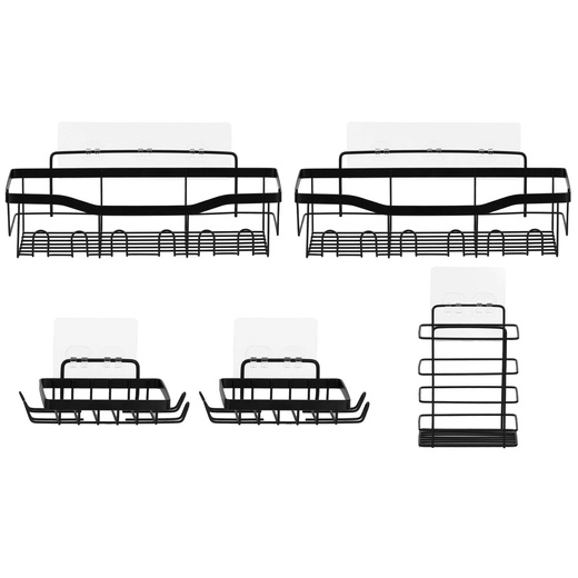 Półki łazienkowe, zestaw 5 szt. półka pod prysznic, wisząca, czarne