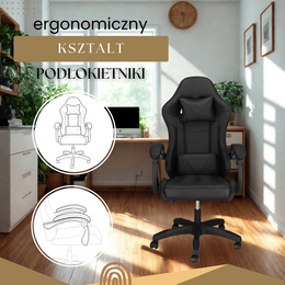 Fotel gamingowy, biurowy z regulacją nachylenia oparcia, krzesło obrotowe dla gracza, ekoskóra, czarny