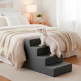 Schodki dla psa do łóżka 40 cm podest, rampa 4-stopniowa, miękkie schody ciemnoszare