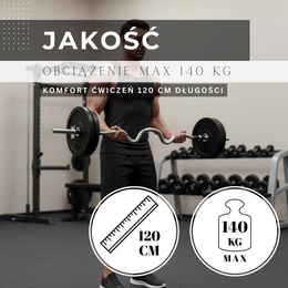 Gryf mocno łamany 120 cm sztanga ze stali chromowanej 2 zaciski 25 mm