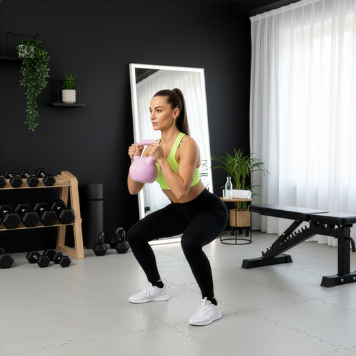 Kettlebell 8 kg odważnik, hantla do ćwiczeń ABS kula do treningu siłowego, różowa