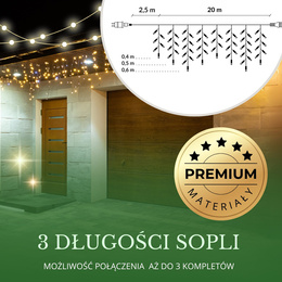 Kurtyna świetlna 500 led girlanda, lampki wewnętrzno-zewnętrzne 22,5 m sople biały ciepły + flash