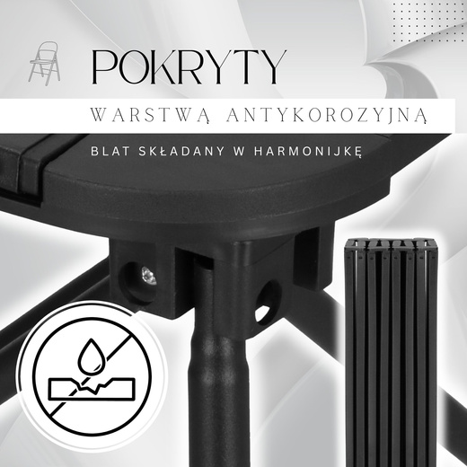 Stolik turystyczny, składany 52,5x52,5x46 cm stół piknikowy, czarny 