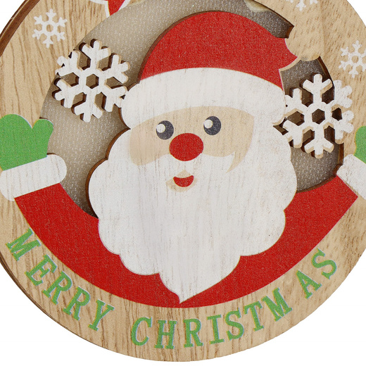 Zawieszka choinkowa mikołaj świecąca ozdoba świąteczna drewniana na baterię