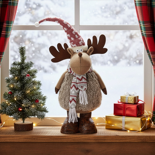 Świąteczny renifer 73 cm ozdoba pod choinkę figurka dekoracja bożonarodzeniowa
