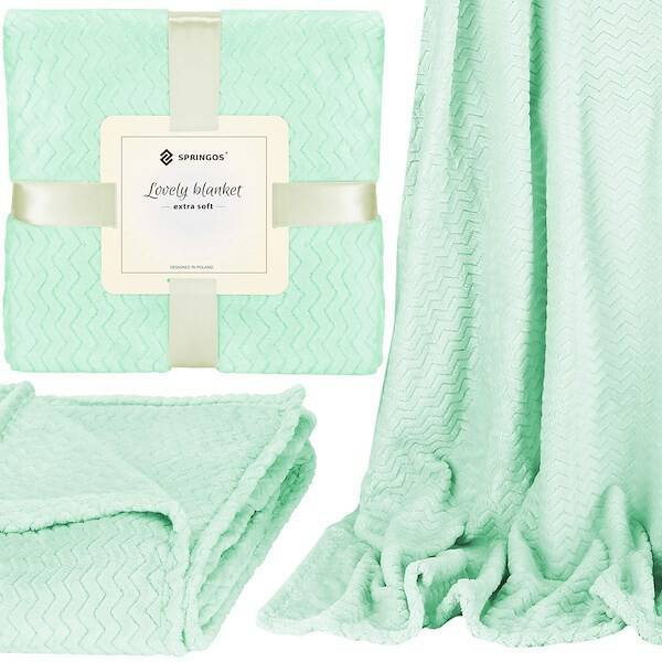 Narzuta na łóżko, pled 70x160cm tłoczony, dwustronny koc na kanapę zielony