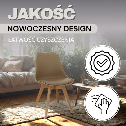 Krzesło skandynawskie do kuchni salonu jadalni Verde tapicerowana poduszka beżowe