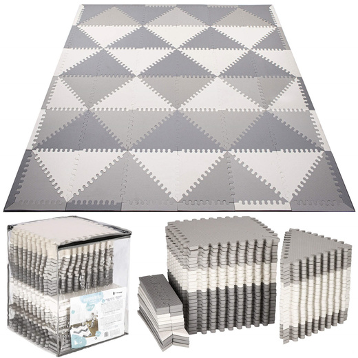 Mata piankowa trójkąty 186x186 cm szare puzzle dla dzieci, do ćwiczeń pianka EVA