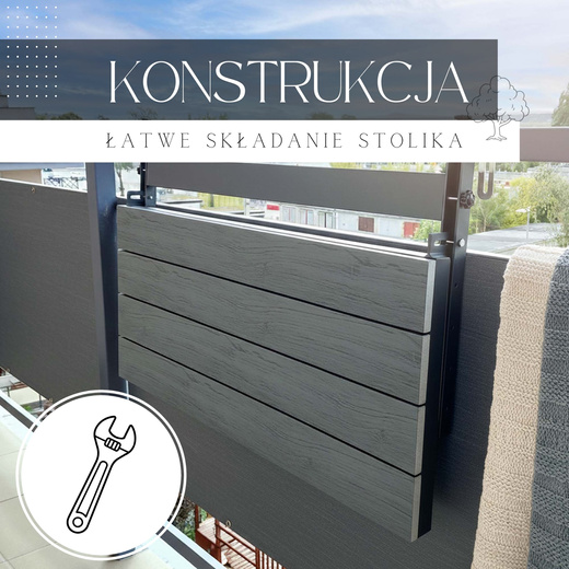 Stół balkonowy, składany 80x37 cm zawieszany na balustradę, czarny