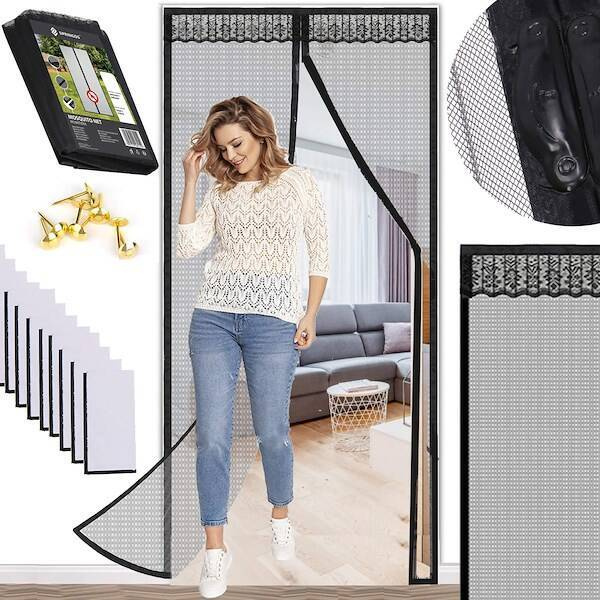 Moskitiera na drzwi balkonowe magnetyczna 100 x 210 cm osłona na taras, czarna