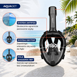 Maska do nurkowania L/XL pełnotwarzowa, z rurką, AntiFog, DryTop do snorkelingu regulowana