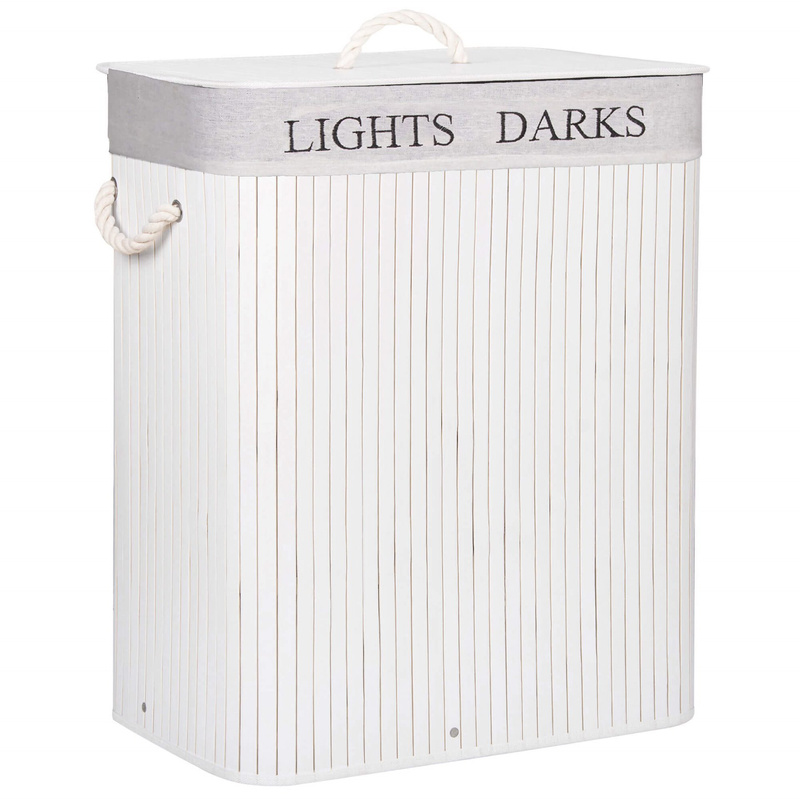 Kosz na pranie 100L z pokrywą biały bambus