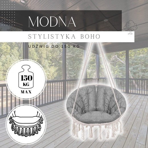 Bocianie gniazdo z frędzlami huśtawka z poduszką ogrodowa beżowa