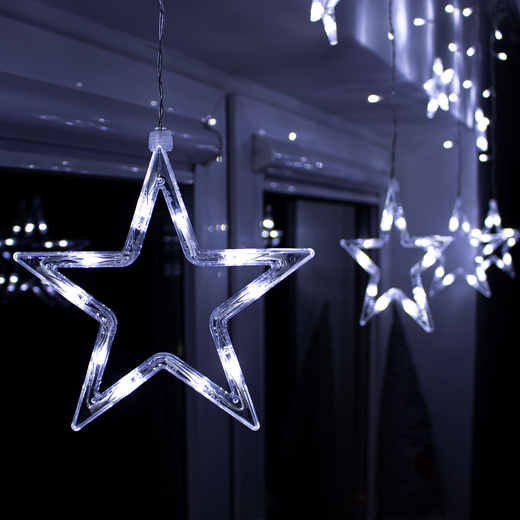 Kurtyna świetlna 138 Led girlanda gwiazdki, lampki wewnętrzne sople zimny biały