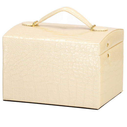 Szkatułka na biżuterię ekoskóra 17,5x14x12,5 cm ecru organizer z przegródkami