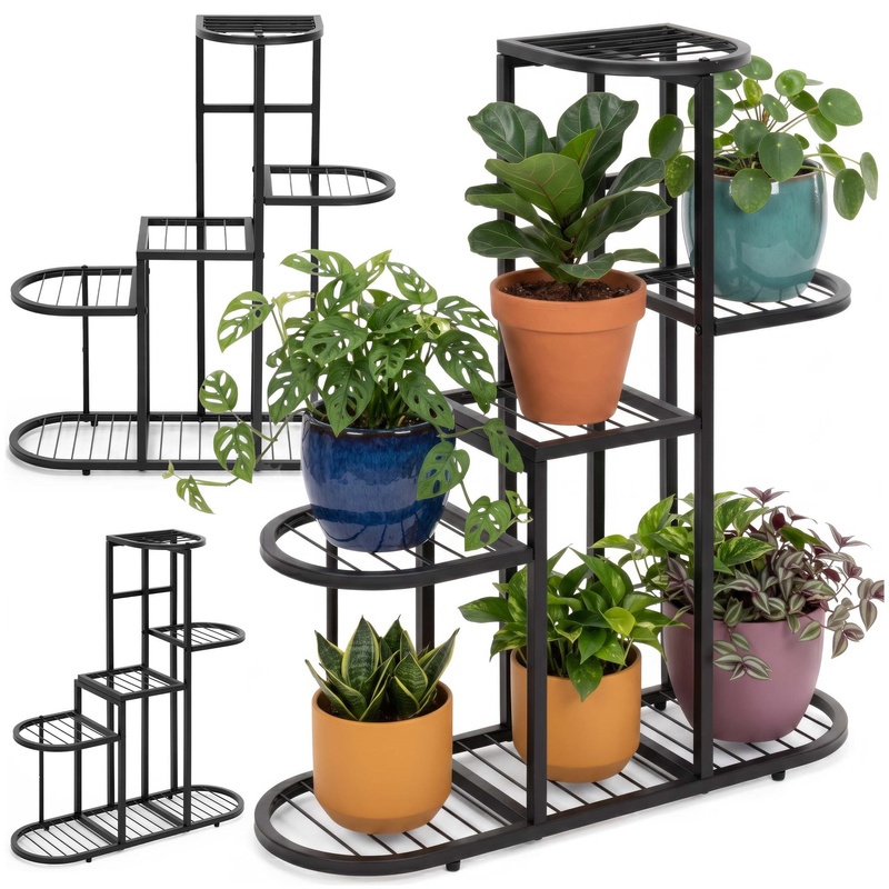 Kwietnik metalowy, stojący 79 cm regał na rośliny 5 poziomów, loft, czarny
