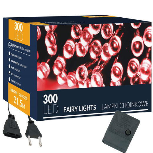 Lampki choinkowe 300 led czerwony 21,5 m oświetlenie świąteczne