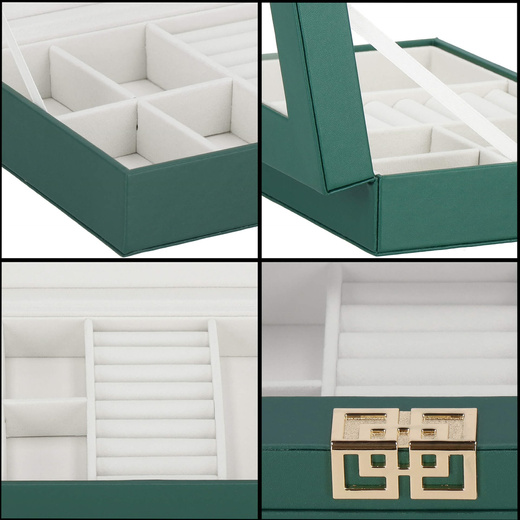 Szkatułka na biżuterię 23,5x14x5,5 cm zielony, ekoskóra organizer z przegródkami