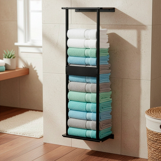Wieszak łazienkowy, ścienna półka na ręczniki, pionowa, czarna