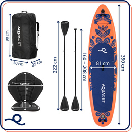 Deska SUP 350 cm pompowana do pływania na stojąco paddleboard z zestawem akcesoriów