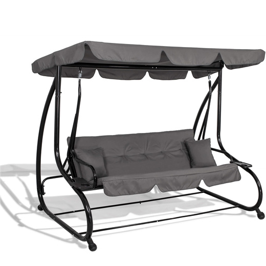 Huśtawka ogrodowa linda 4 osobowa 300 kg stalowa z regulowanym daszkiem szara