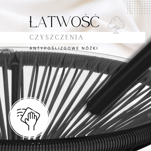 Zestaw mebli rattanowych 2 fotele ażurowe i okrągły stolik ze szklanym blatem czarny