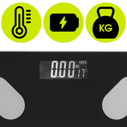 Waga łazienkowa, elektroniczna 180 kg szkło hartowane, LCD, z bluetooth, aplikacją czarna