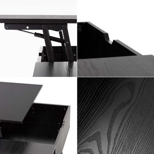 Stolik kawowy z podnoszonym blatem i schowkiem, ława do salonu 100x50x43 cm czarny