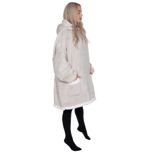 Kocobluza damska męska oversize koc bluza 2w1 z kapturem XXL ciepła jasnoszara
