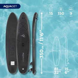 Deska pompowana do pływania SUP 350 cm paddleboard komplet z wiosłem i wyposażeniem 