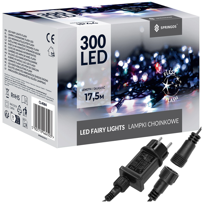 Lampki choinkowe 300 led multikolor + flash 15m oświetlenie świąteczne IP44