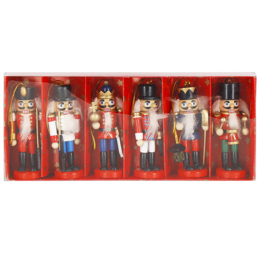 Zawieszki choinkowe 6 szt. drewniany dziadek do orzechów 8 cm świąteczna ozdoba 