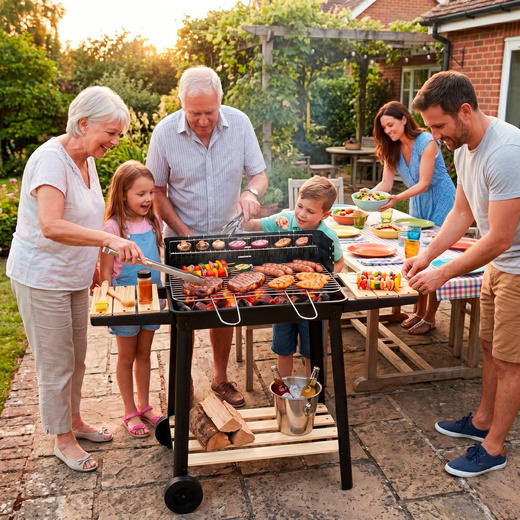 Grill ogrodowy, węglowy z widelcami do opiekania mięsa, ruszt z regulowaną wysokością, przenośny