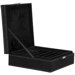 Szkatułka na biżuterię 26x26x9 cm czarny, welurowy organizer z przegródkami