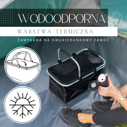 Torba termiczna 30L kosz termiczny piknikowy na jedzenie czarny